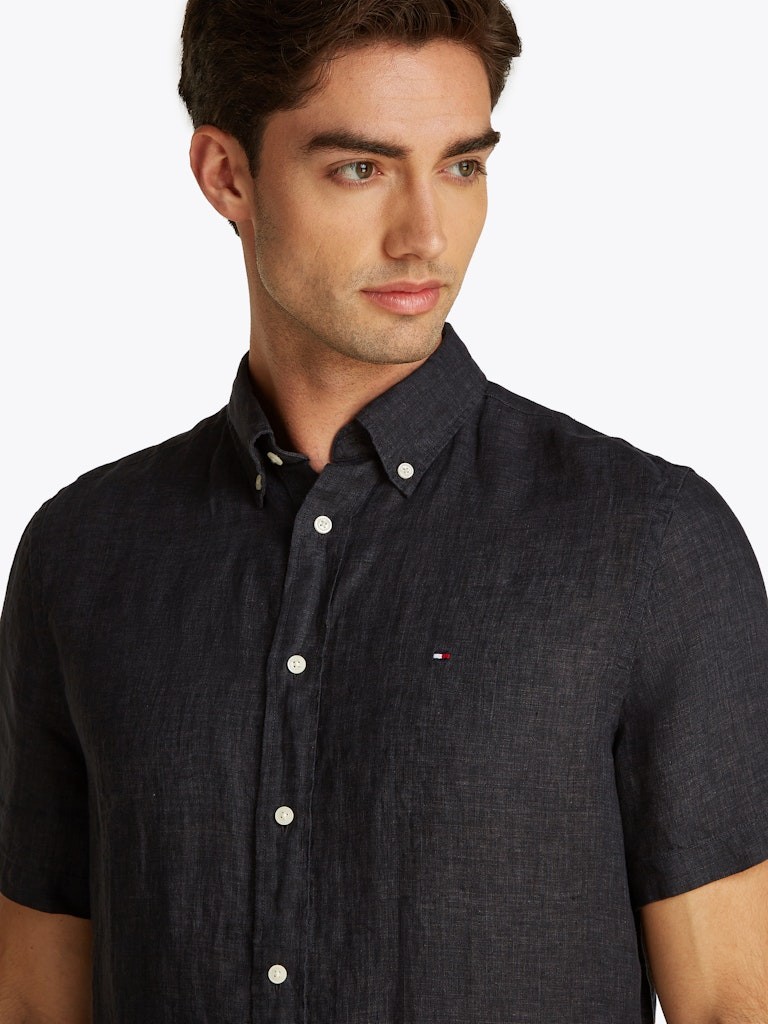 Tommy Hilfiger Keten Siyah Erkek Kısa Kollu Gömlek - MW0MW35207BDS