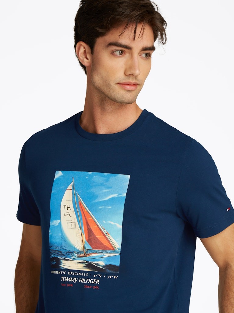 Tommy Hilfiger Rejeneratif Pamuk Lacivert Erkek Kısa Kollu T-Shirt - MW0MW38615DAF