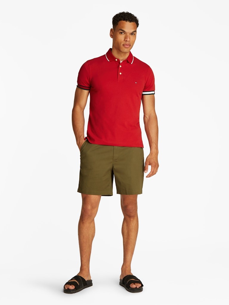 Tommy Hilfiger Organik Pamuk Kırmızı Erkek Kısa Kollu Düğmeli Polo Yaka T-Shirt