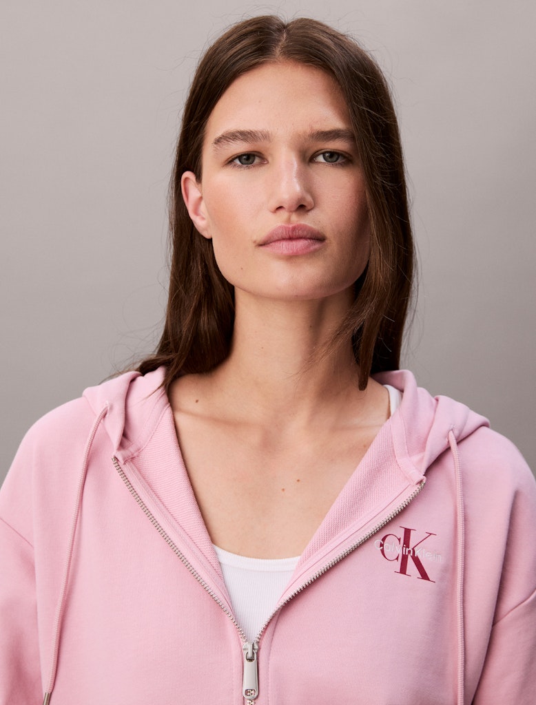 Calvin Klein Kadın Pembe  Tam Fermuarlı Kapşonlu Sweatshirt