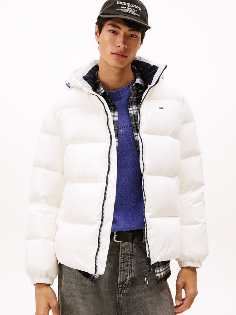 Tommy Hilfiger Erkek Kaz Tüyü Puffer Kapşonlu Beyaz Mont