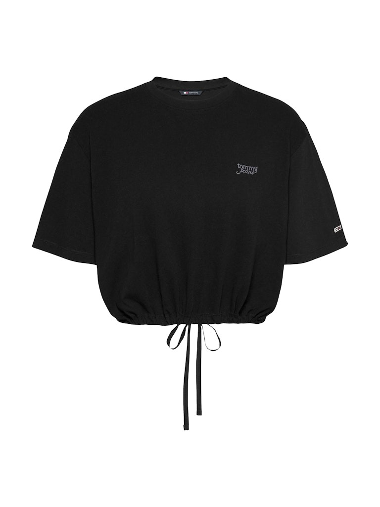 Tommy Hilfiger Rejeneratif Pamuk Siyah Kadın Kısa Kollu Crop T-Shirt