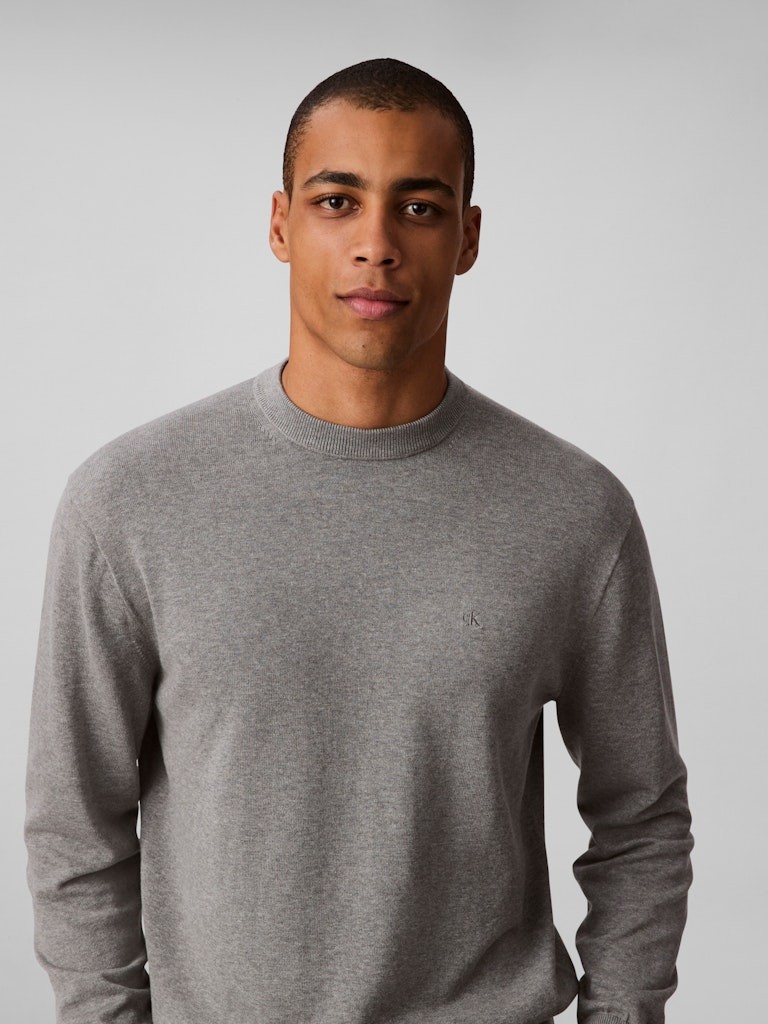 Calvin Klein Erkek Gri Pamuk O Yaka Triko