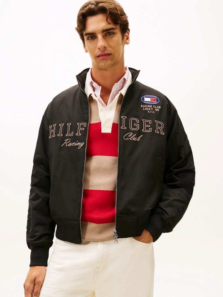 Tommy Hilfiger Erkek Siyah Bomber Racing Mont