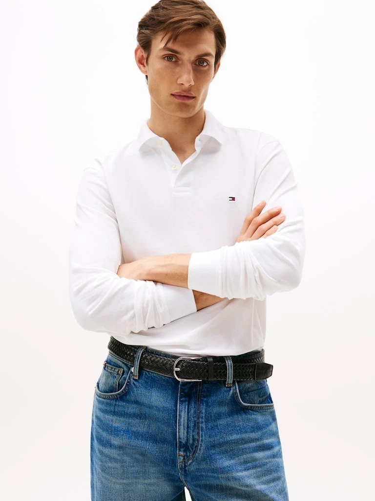 Tommy Hilfiger Erkek Beyaz Düğmeli Uzun Kollu Polo Yaka T Shirt