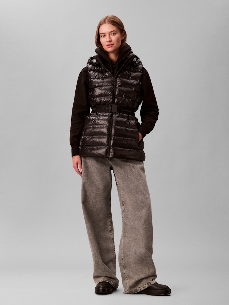 Calvin Klein Kadın Puffer Kapşonlu Siyah Yelek