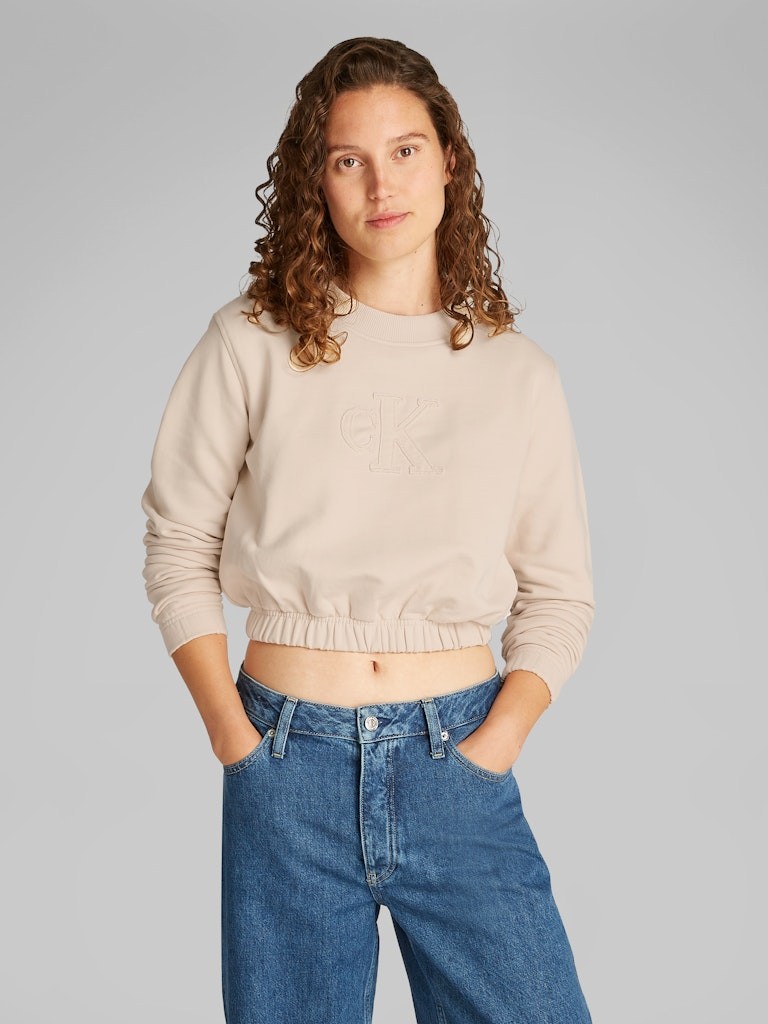 Calvin Klein Rejeneratif Pamuk Bej Kadın O Yaka Sweatshirts - J20J225363AEA