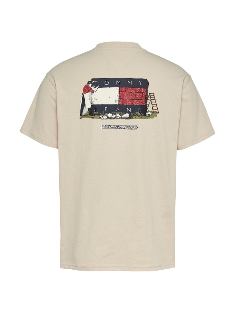 Tommy Jeans Bej Erkek Bisiklet Yaka Relaxed T-Shirt - DM0DM20351ACG