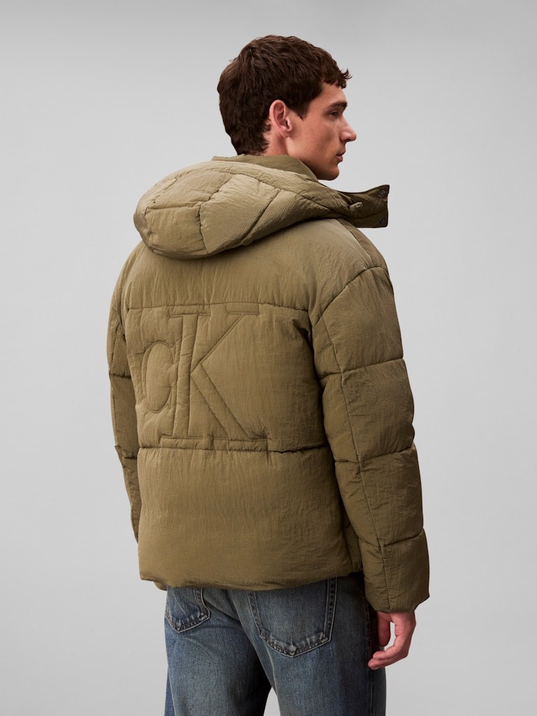 Calvin Klein Erkek Haki  Puffer Kapşonlu Mont