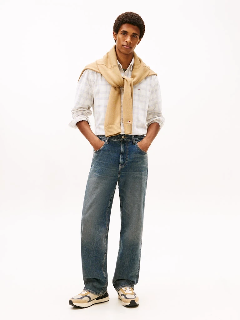 Tommy Hilfiger Erkek Bej Deri Kısa Taban Runner Sneakers