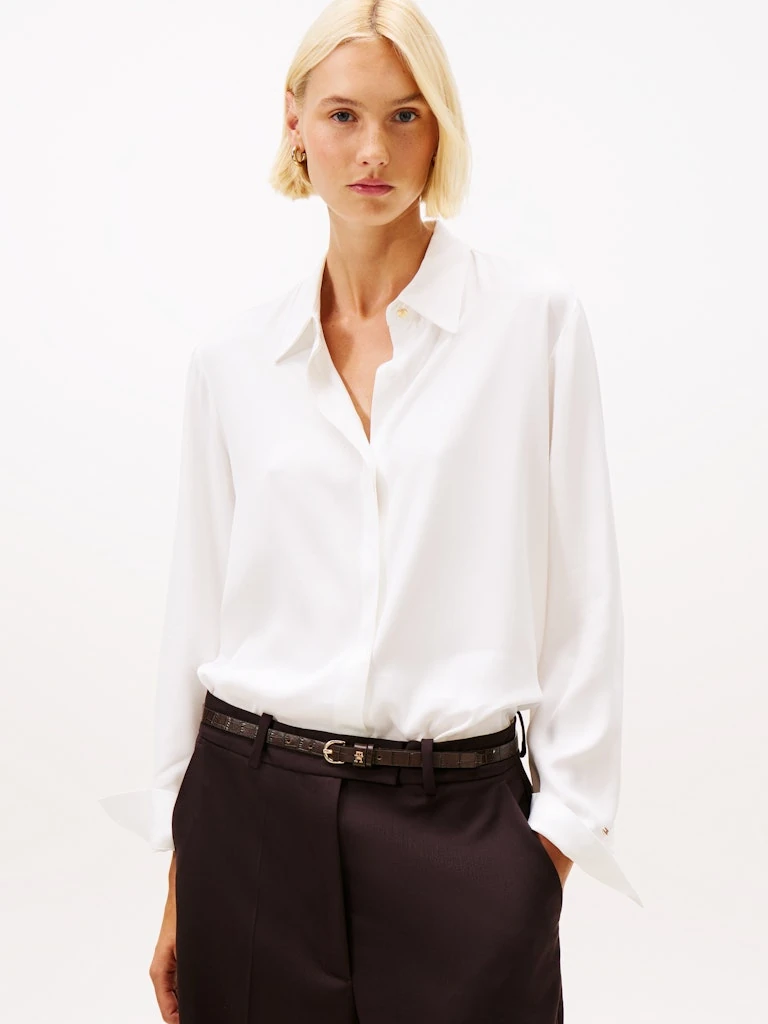 Tommy Hilfiger Kadın Beyaz Viskon Uzun Kollu Gömlek