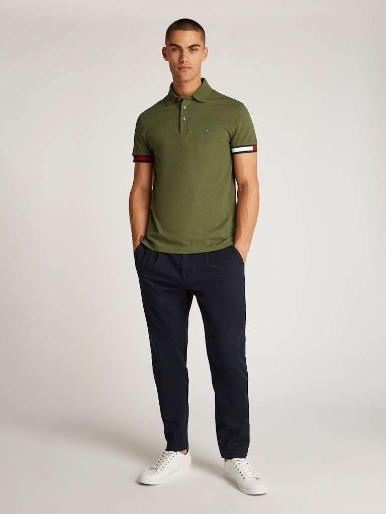 Tommy Hilfiger Pamuk Haki Erkek Kısa Kollu Düğmeli Polo Yaka T-Shirt