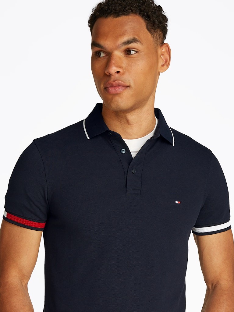 Tommy Hilfiger Organik Pamuk Lacivert Erkek Kısa Kollu Düğmeli Polo Yaka T-Shirt - MW0MW38458DW5