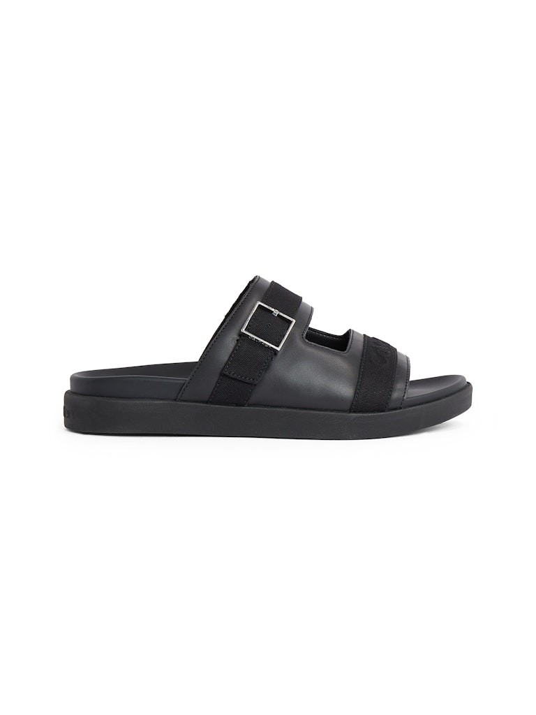 Calvin Klein Deri Siyah Erkek Kısa Taban Çift Bantlı Sandalet - HM0HM01755BEH