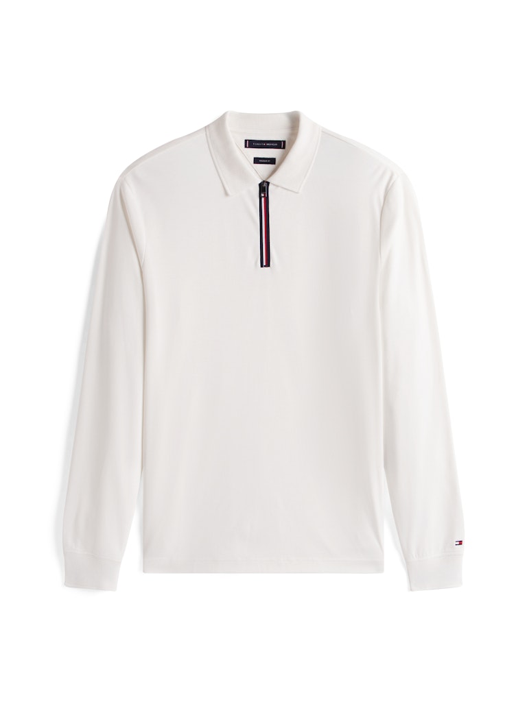 Tommy Hilfiger Erkek Fermuarlı Polo Yaka Beyaz T-Shirt