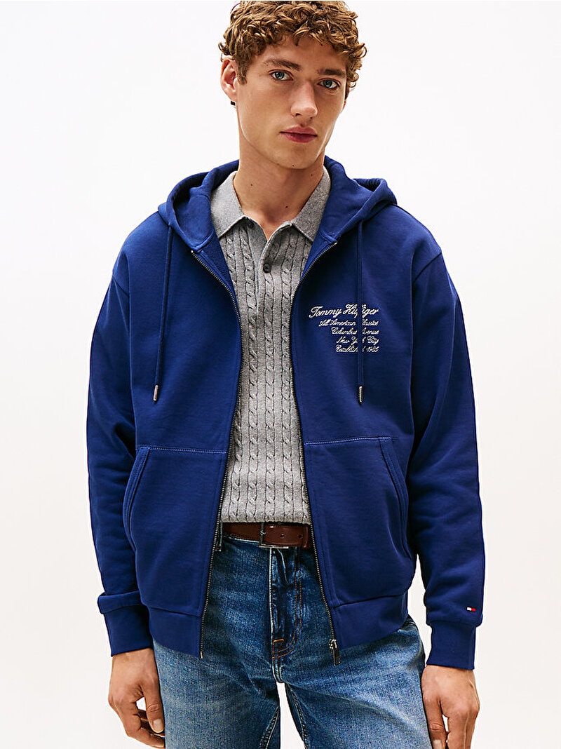 Tommy Hilfiger Erkek Prep Zip Thru Lacivert Hoodie