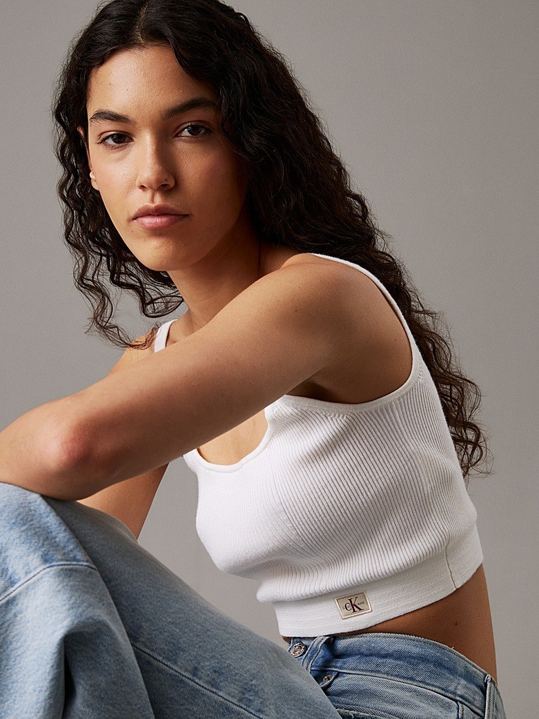 Calvin Klein Rejeneratif Pamuk Beyaz Kadın Askılı Triko - J20J225227YAA