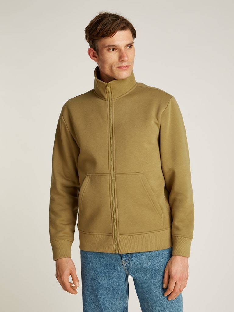 Calvin Klein Erkek Regular Fit Cep Detaylı Yumuşak İç Dolgulu Dik Yaka Haki Fermuarlı Sweatshirt - J30J326778LFF