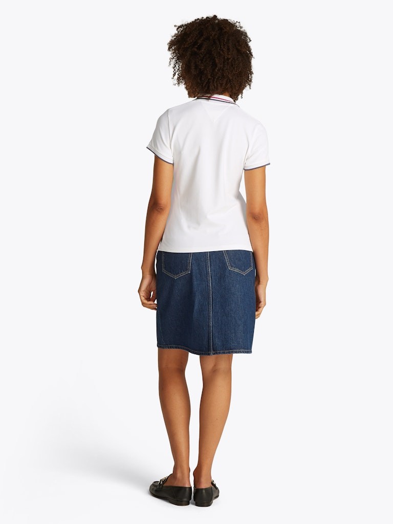 Tommy Hilfiger Rejeneratif Pamuk Beyaz Kadın Kısa Kollu Düğmeli Polo Yaka T-Shirt - WW0WW44517YCF