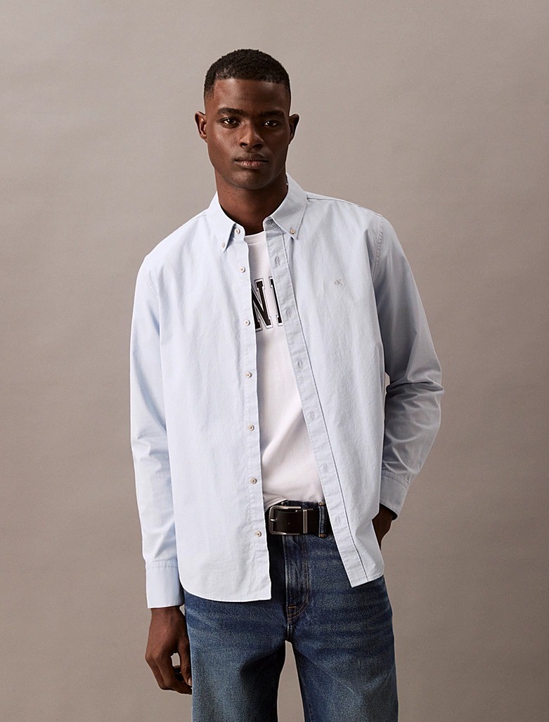 Calvin Klein Oxford Gri Erkek Uzun Kollu Gömlek - LV040EM12524Q
