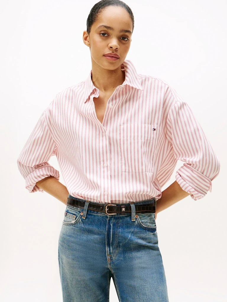 Tommy Hilfiger Kadın Pembe Uzun Kollu Gömlek