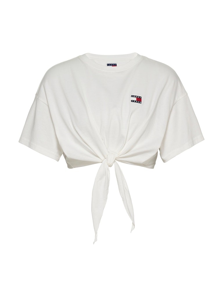 Tommy Hilfiger Rejeneratif Pamuk Beyaz Kadın Kısa Kollu Crop T-Shirt