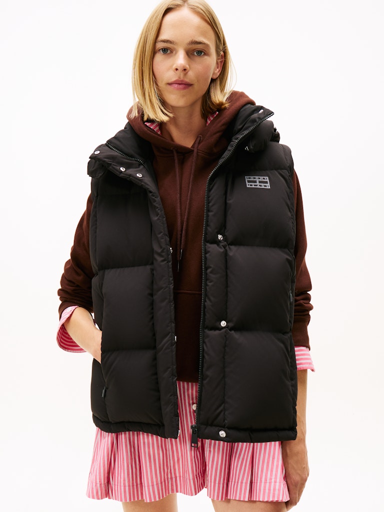 Tommy Hilfiger Kadın Siyah Kaz Tüyü Puffer Kapşonlu Yelek