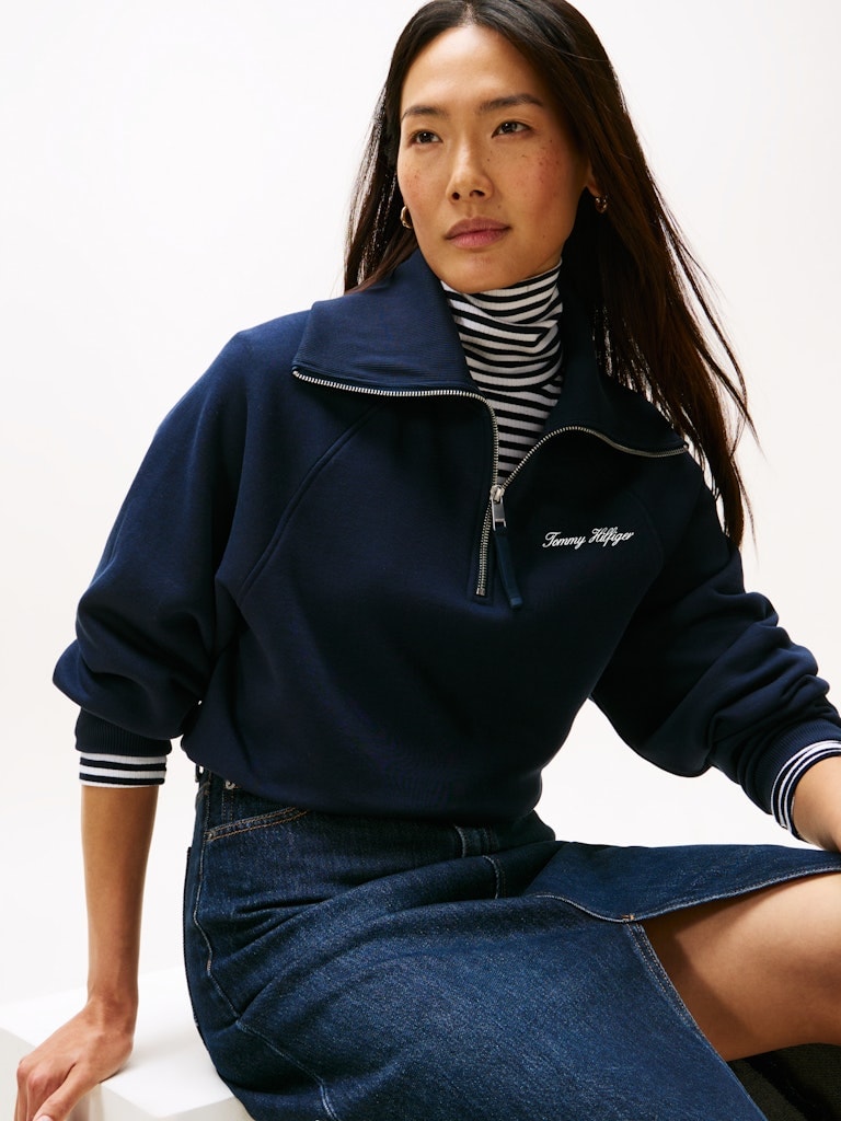Tommy Hilfiger Kadın Lacivert Yarım Fermuar Sweatshirt