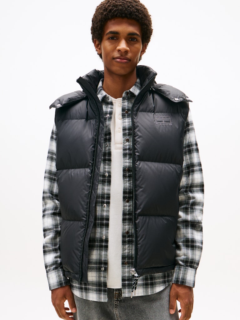Tommy Hilfiger Erkek Kaz Tüyü Puffer Kapşonlu Siyah Yelek