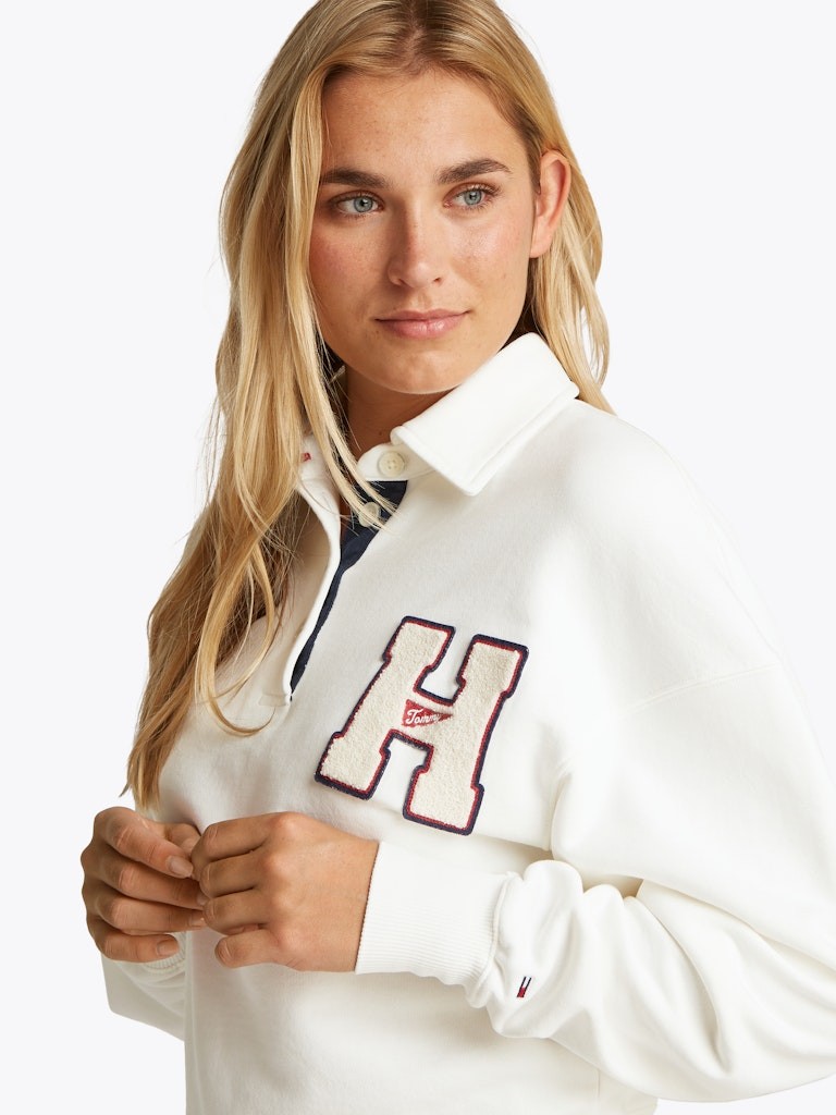 Tommy Jeans Kadın Polo Yaka Uzun Kollu Beyaz Sweatshirt - DW0DW20537YAC