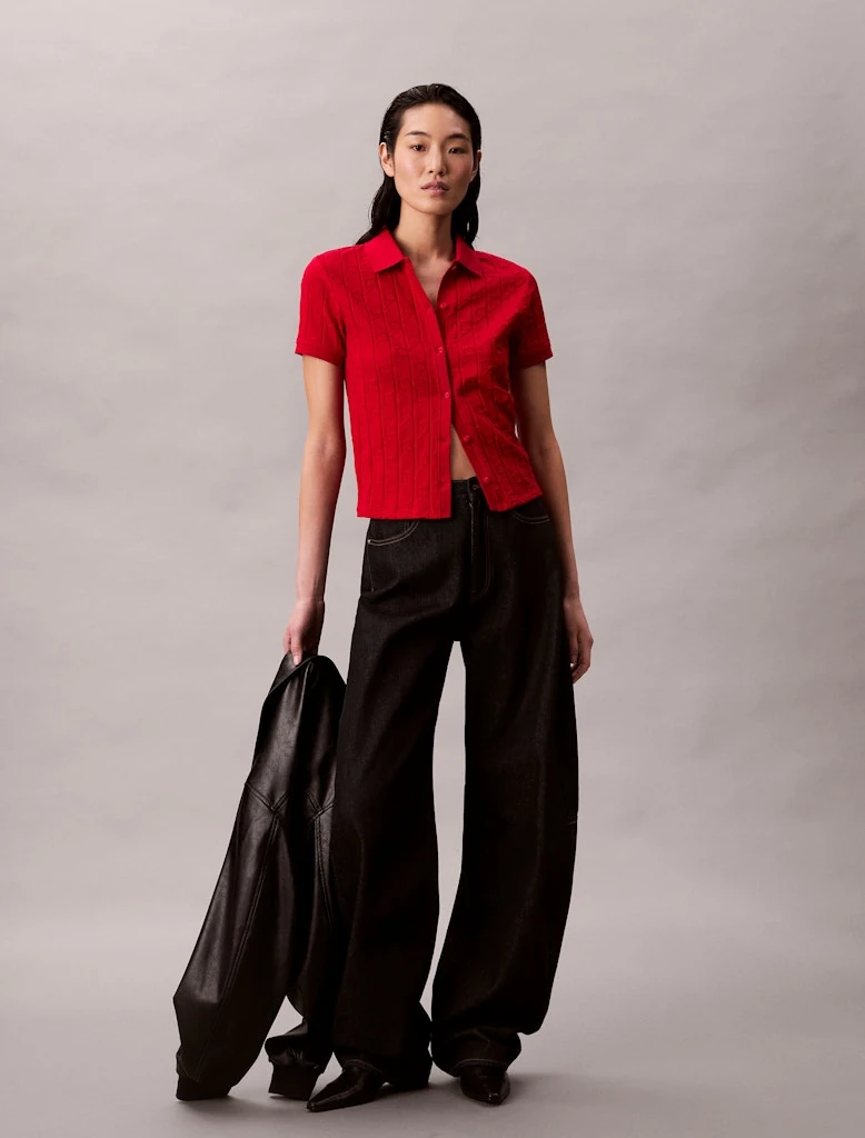 Calvin Klein Kadın Polo Yaka Kırmızı T-Shirt