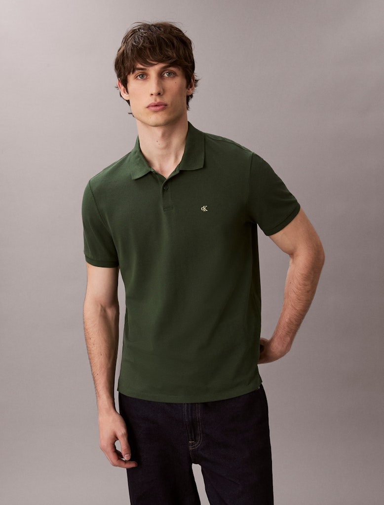 Calvin Klein Erkek Yeşil Pamuk Kısa Kollu Düğmeli Polo Yaka T-Shirt