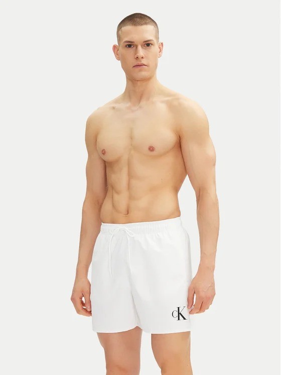 Calvin Klein Beyaz Erkek Deniz Şortu - KM0KM01101YCD