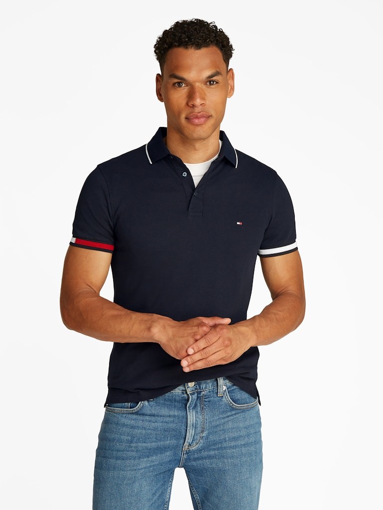 Tommy Hilfiger Organik Pamuk Lacivert Erkek Kısa Kollu Düğmeli Polo Yaka T-Shirt - MW0MW38458DW5
