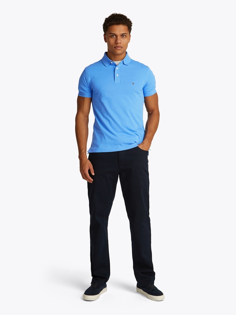Tommy Hilfiger Organik Pamuk Mavi Erkek Kısa Kollu Düğmeli Polo Yaka T-Shirt - MW0MW17771C30