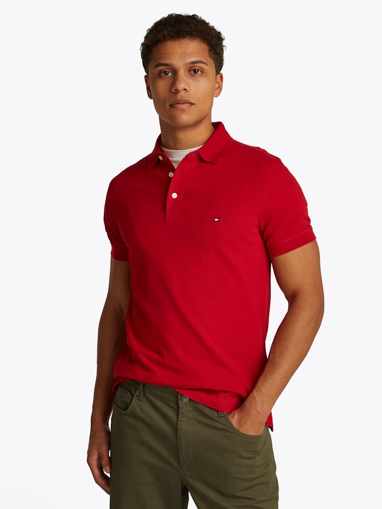 Tommy Hilfiger Organik Pamuk Kırmızı Erkek Kısa Kollu Düğmeli Polo Yaka T-Shirt