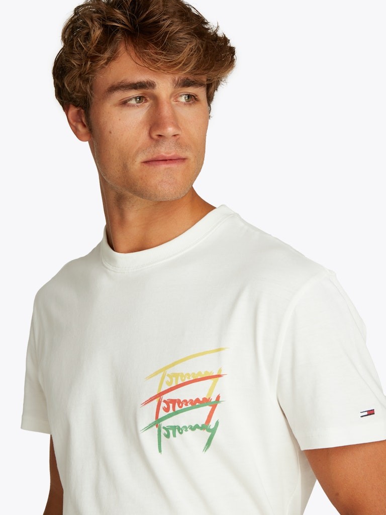 Tommy Hilfiger Rejeneratif Pamuk Beyaz Erkek Kısa Kollu T-Shirt - DM0DM20771YBL