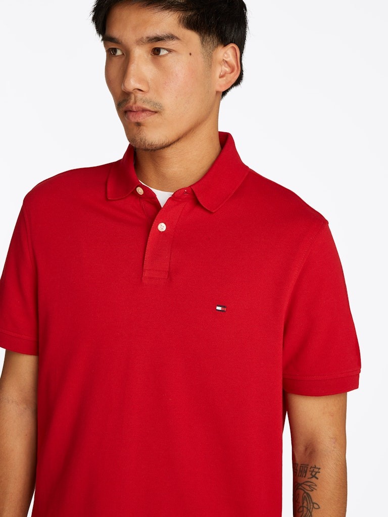 Tommy Hilfiger Organik Pamuk Kırmızı Erkek Kısa Kollu Düğmeli Polo Yaka T-Shirt - MW0MW17770XLD