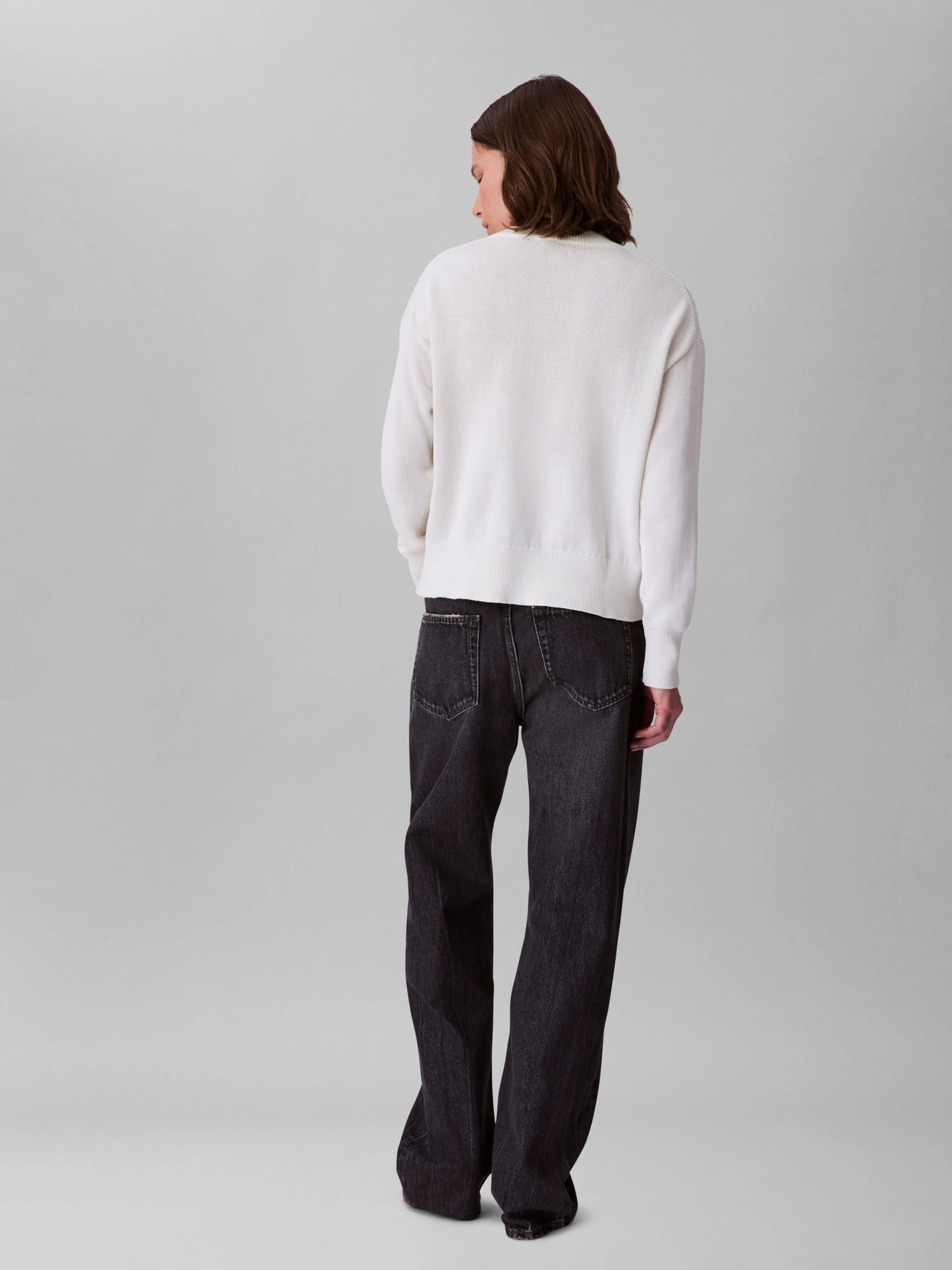 Calvin Klein Kadın Beyaz O Yaka Triko