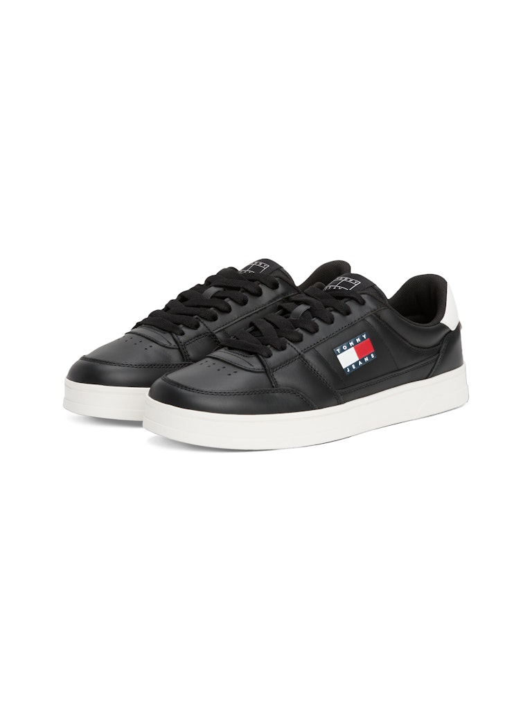 Tommy Hilfiger Deri Siyah Erkek Kısa Taban Sneakers