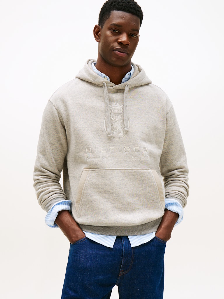 Tommy Hilfiger Erkek Kapşonlu Gri Sweatshirt