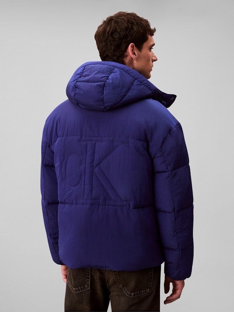 Calvin Klein Erkek Mavi  Puffer Kapşonlu Mont