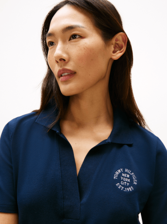 Tommy Hilfiger Kadın Logo İşlemeli Mavi Polo Tişört