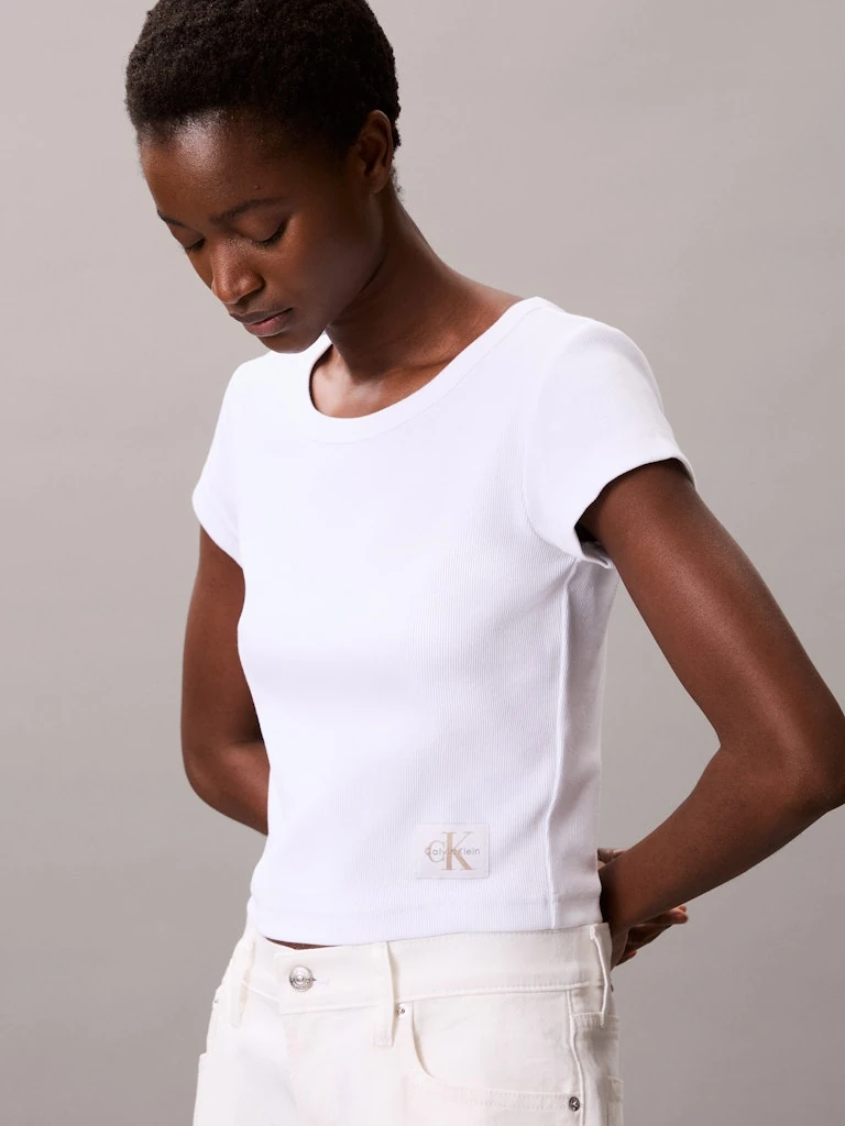Calvin Klein Kadın Beyaz Pamuk 0 Yaka Kısa Kolu T-Shirt