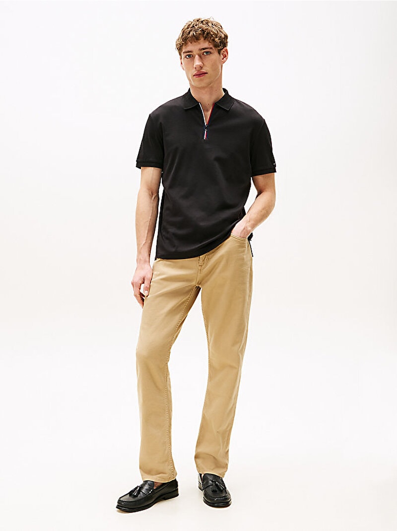 Tommy Hilfiger Erkek İnterlock Zip Regular Polo Siyah T-shirt