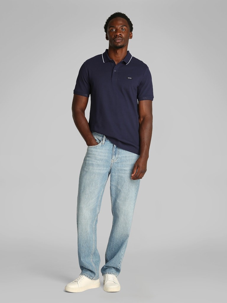 Calvin Klein Organik Pamuk Lacivert Erkek Kısa Kollu Düğmeli Polo Yaka T-Shirt