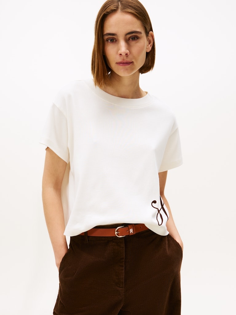 Tommy Hilfiger Kadın Ekru O Yaka T-Shirt