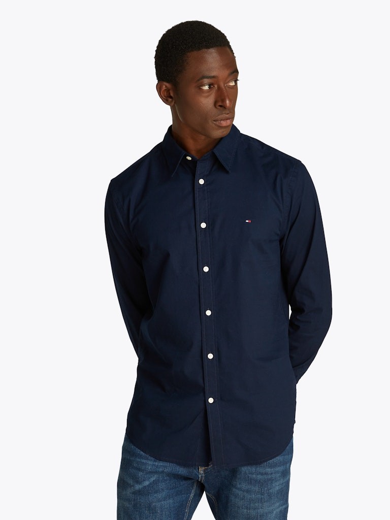 Tommy Hilfiger Poplin Lacivert Erkek Uzun Kollu Gömlek - MW0MW38137DW5