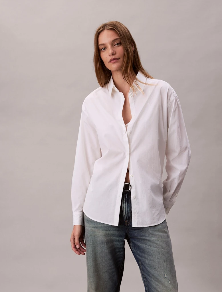 Calvin Klein Kadın Dar Kesim Beyaz Gömlek