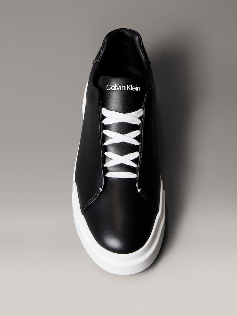 Calvin Klein Erkek Siyah Deri Kısa Taban Chunky Sneakers